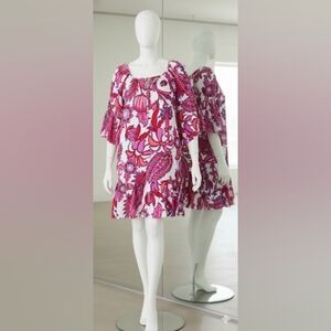 Karen Kane XL Floral Bell Sleeve Ruffle Hem Boho Tropical Resort Shift Dress New